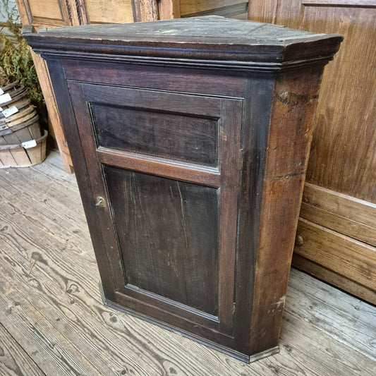 Old Stained Oak Wall Hung Corner Cupboard