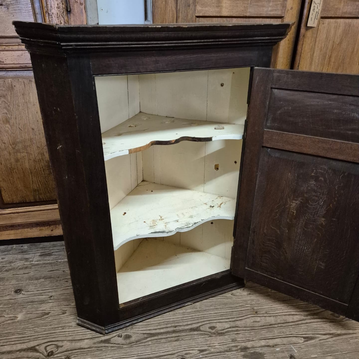Old Stained Oak Wall Hung Corner Cupboard