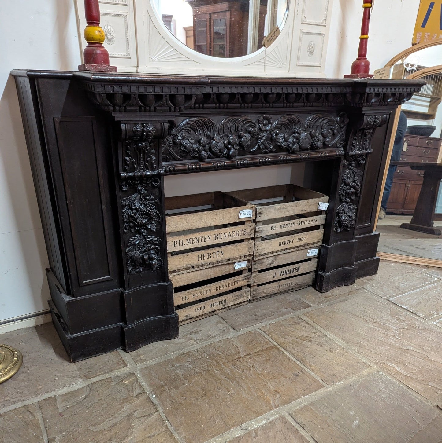 Massive Black Painted Wooden Fire Surround