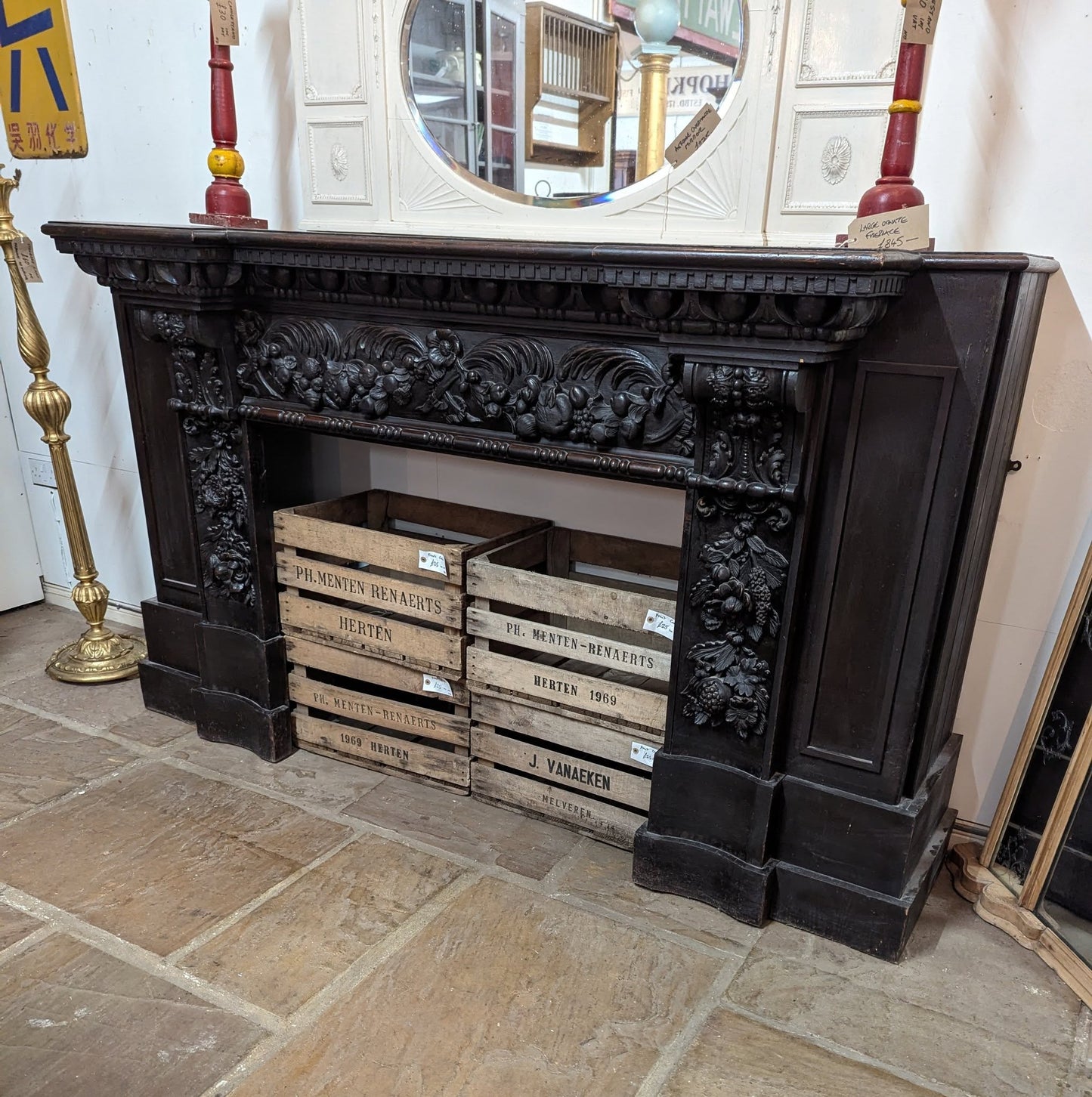 Massive Black Painted Wooden Fire Surround