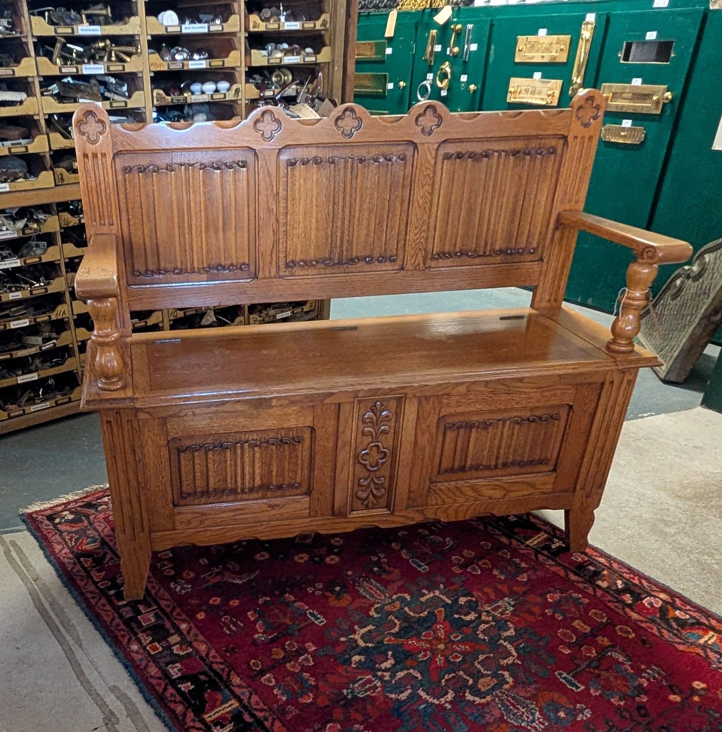 Heavily Carved Oak Settle