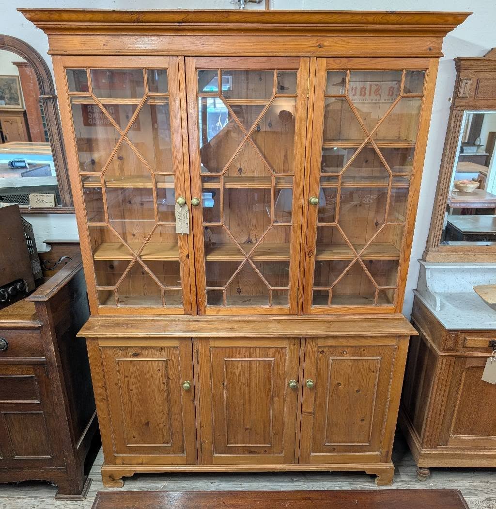 Large Pine Dresser with Lattice Glazed Doors