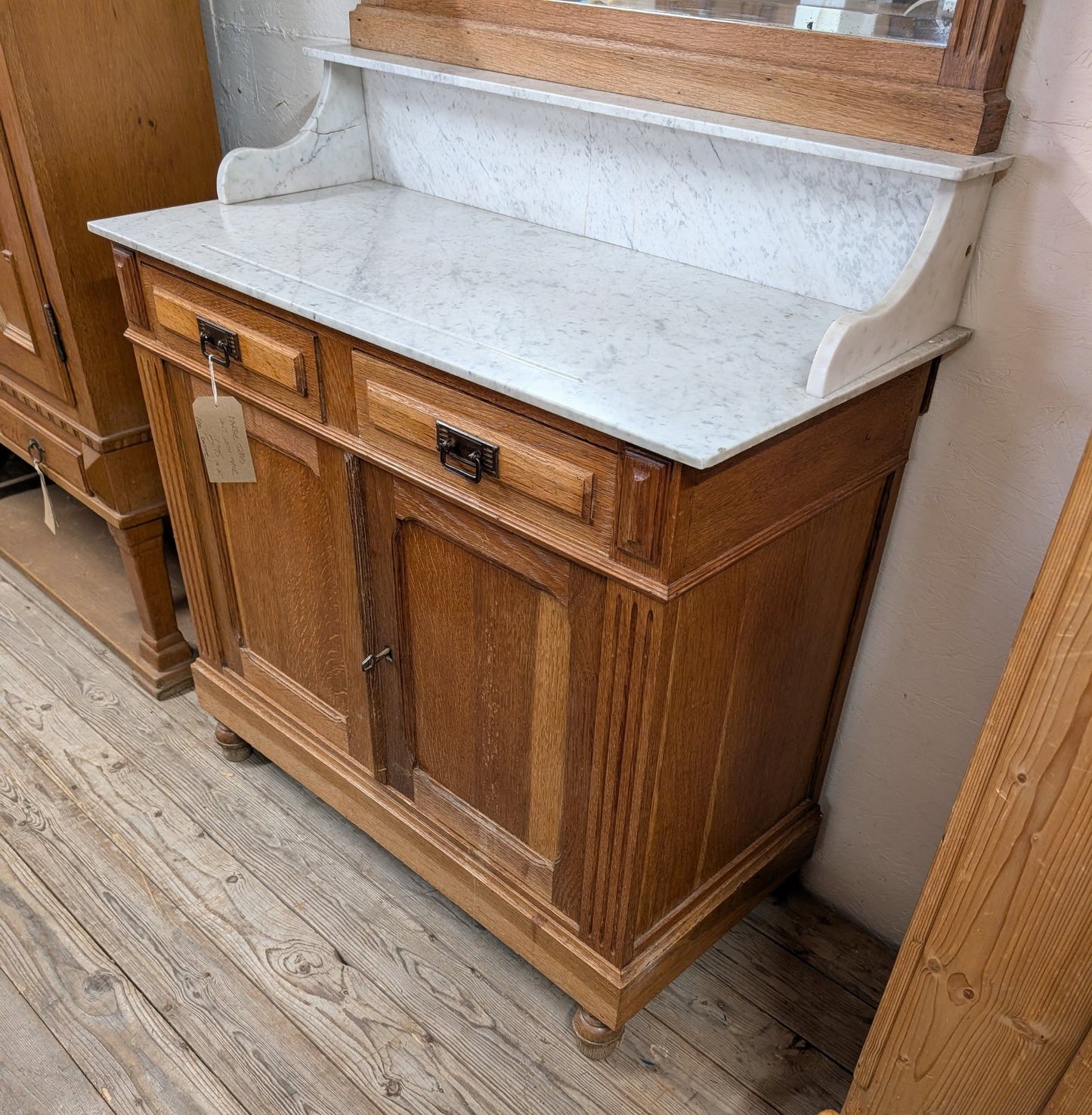 Oak and Marble Washstand with Mirror