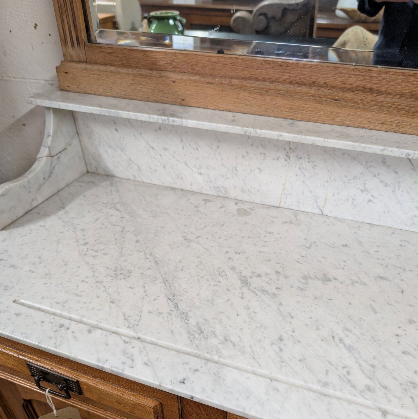 Oak and Marble Washstand with Mirror