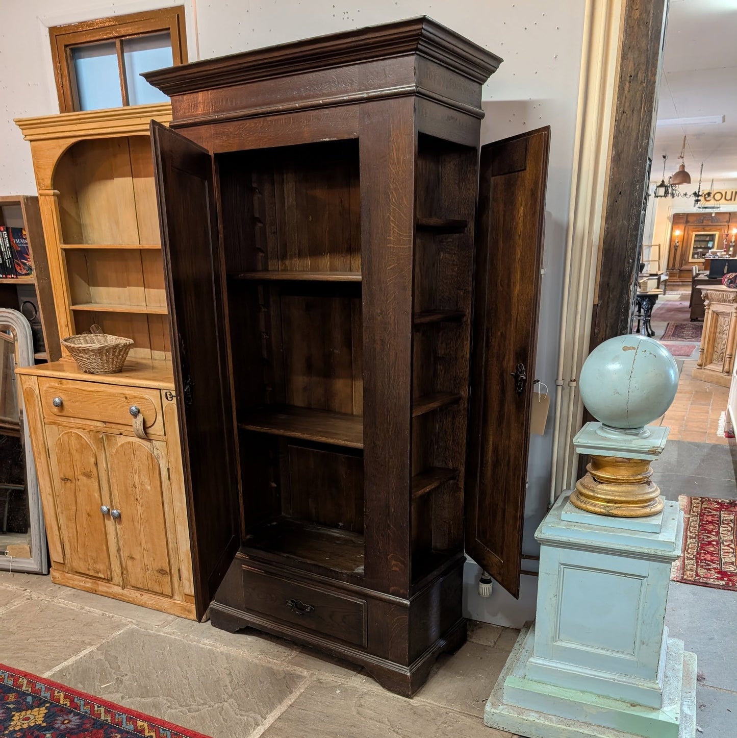 Dark Oak Linen Cupboard with Side Compartment
