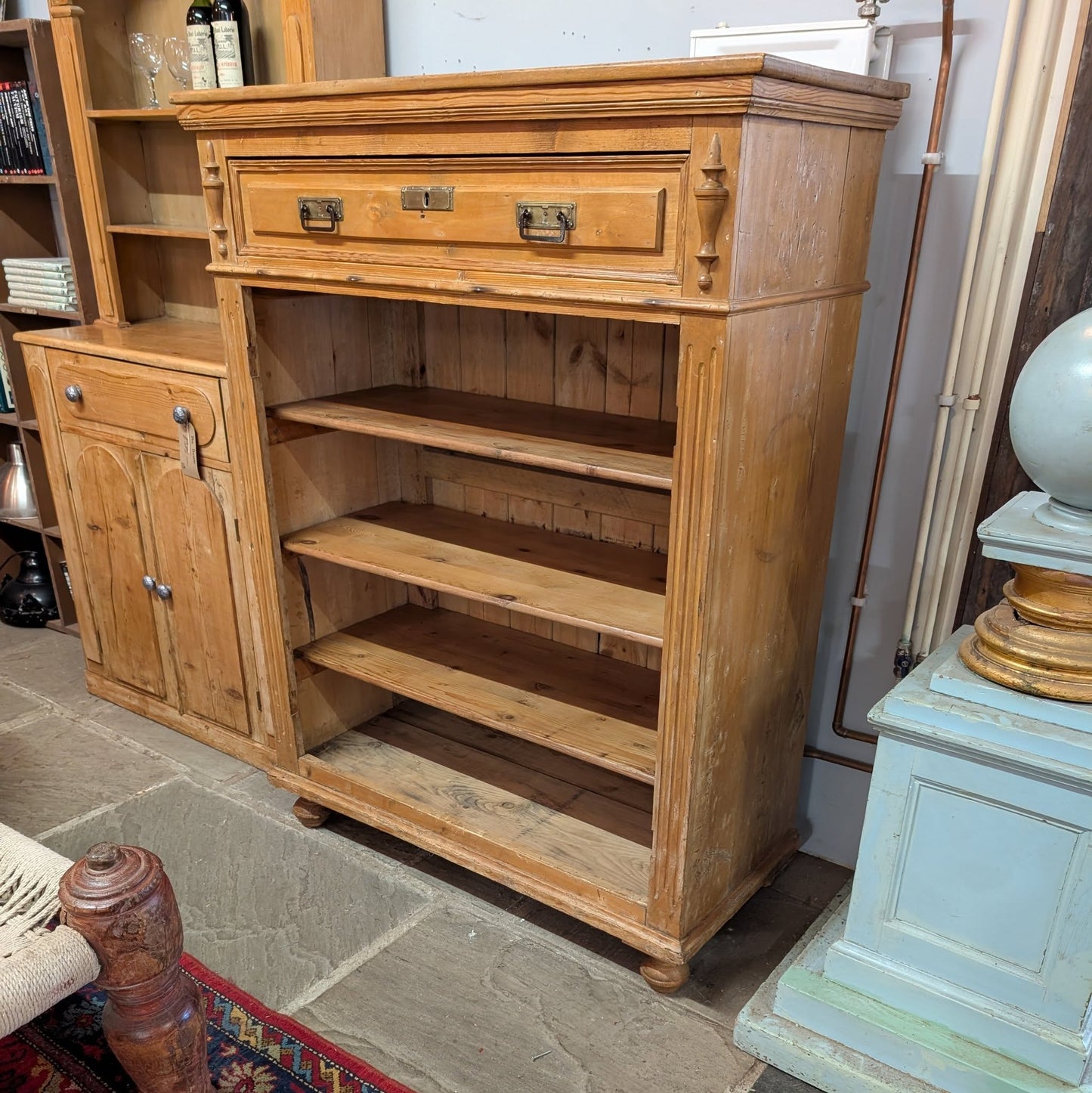Pine Bookcase with Drawer