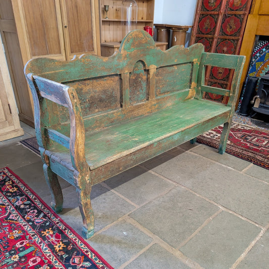Rustic Green Hungarian Bench