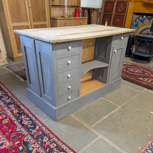 Pale Grey Kitchen Island with Rustic Top