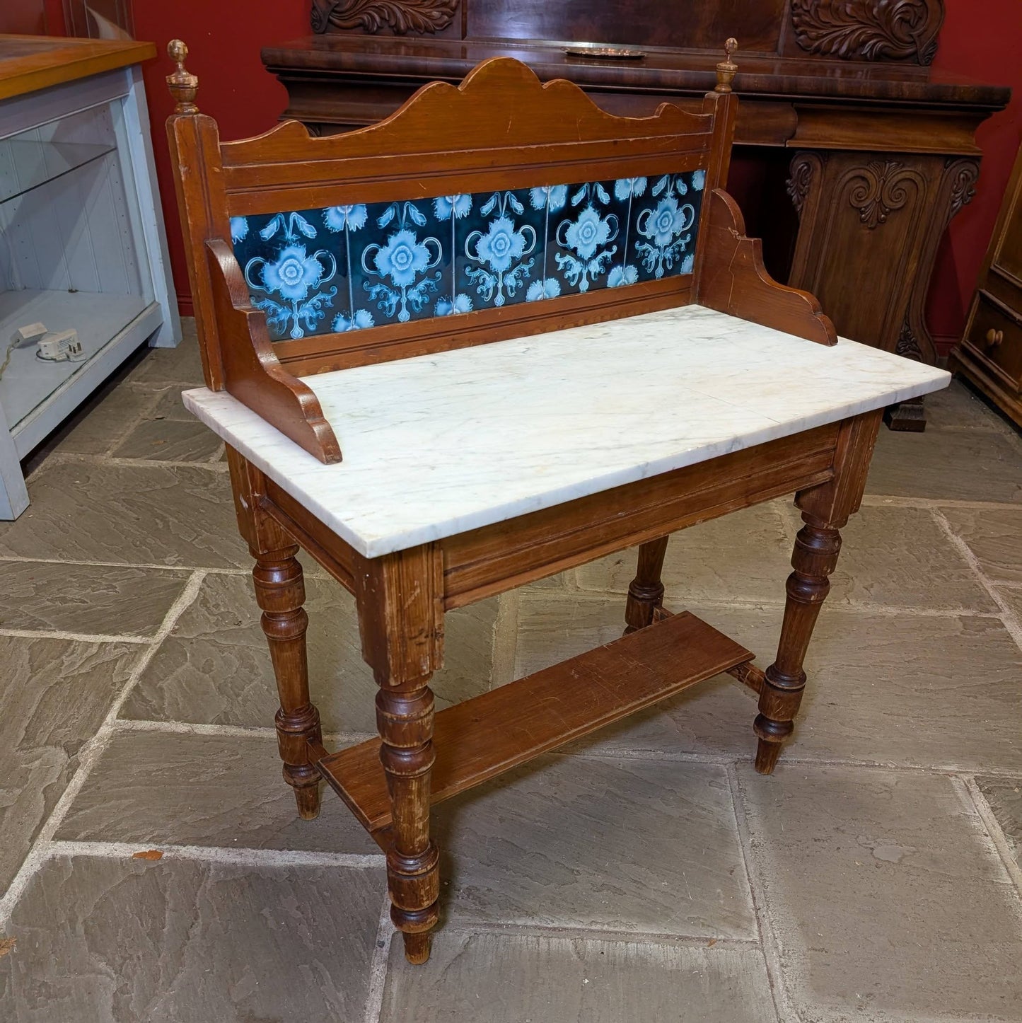 Early 20th Century Marble Top Tiled Washstand