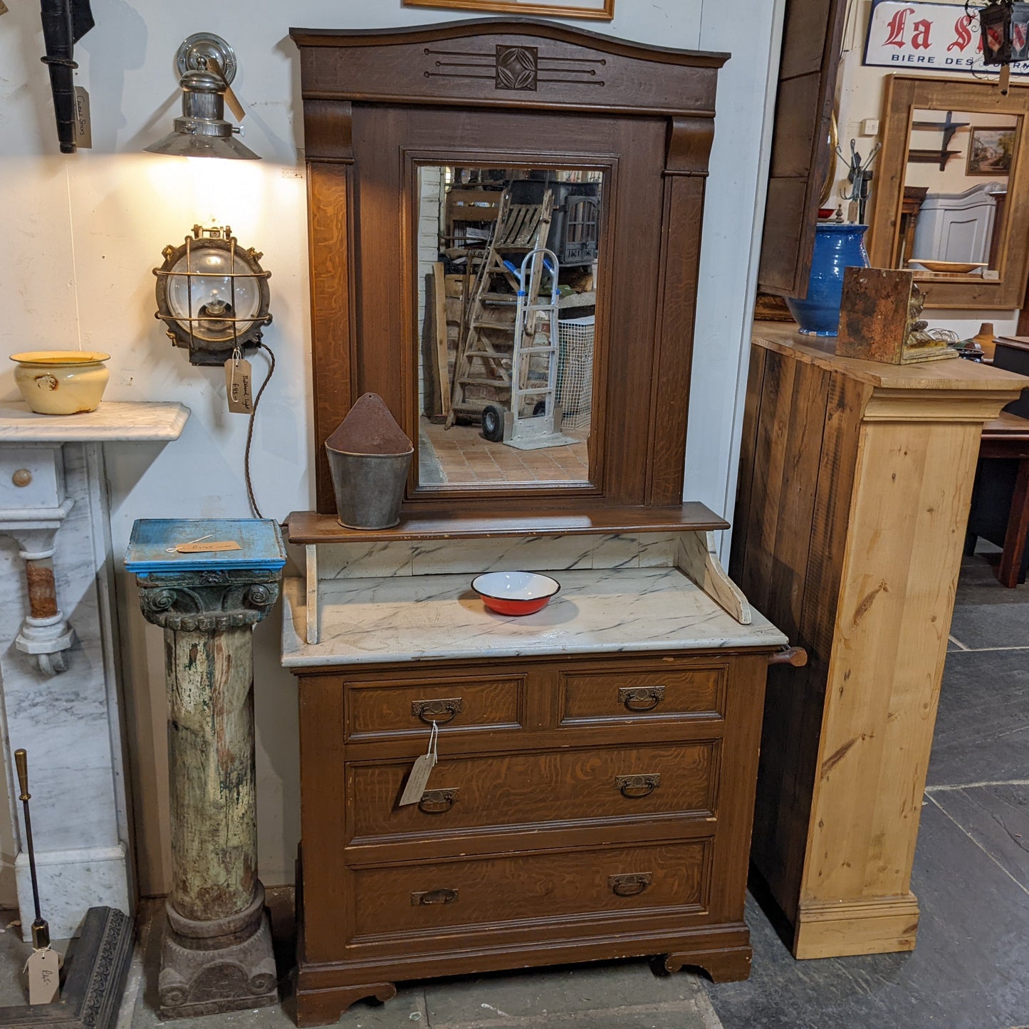 Marble Top French Washstand with Mirror