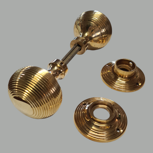 Brass Beehive Door Knob Pair 48mm