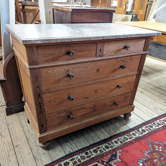 Marble Top Pitch Pine Chest of Drawers
