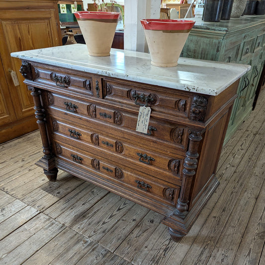 Antique Oak Marble Top Chest of Drawers