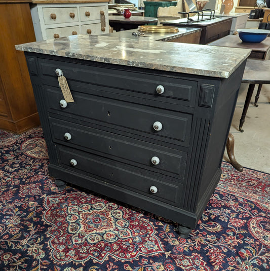 Old Black Painted Oak Chest of Drawers