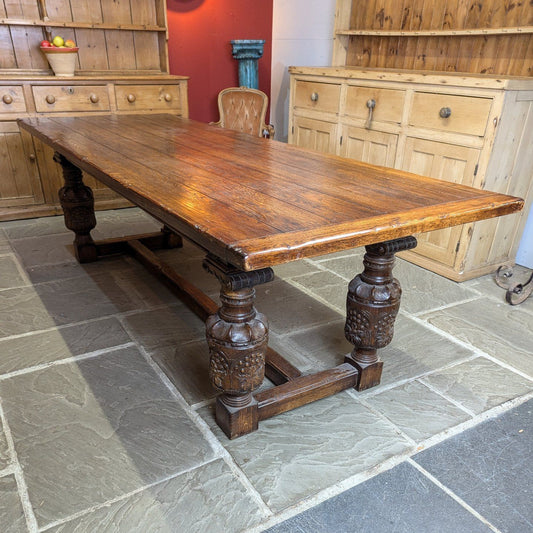 Large Oak Carved Dining Table