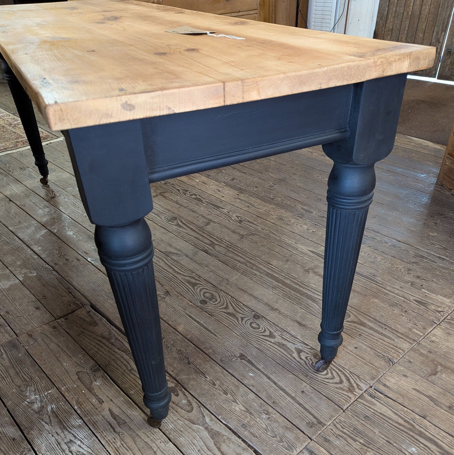 Narrow Pine Table with Black Painted Base