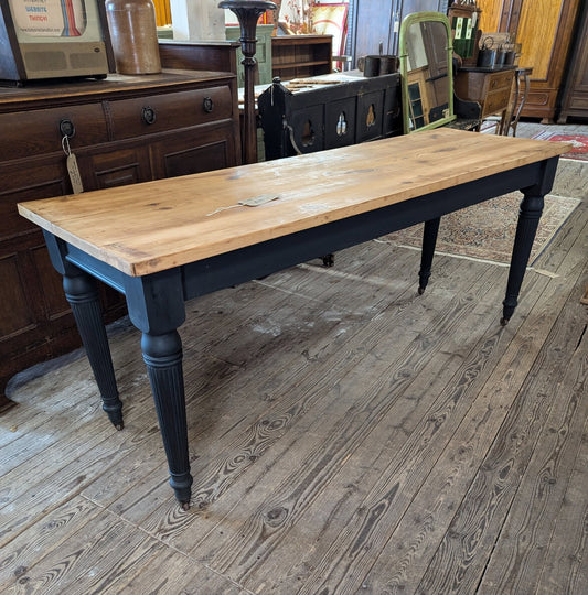 Narrow Pine Table with Black Painted Base