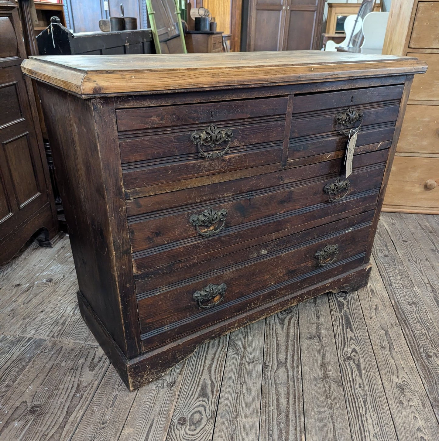 Dark Stained Chest of Drawers with a Waxed Pine Top