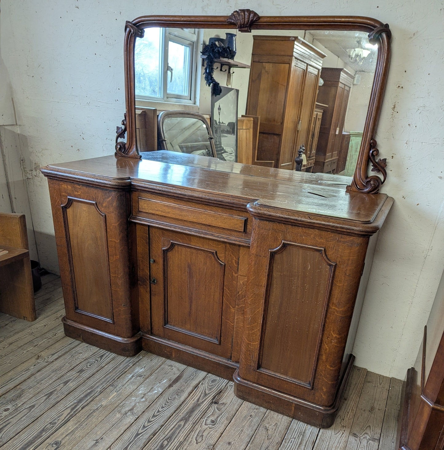 Antique Oak Sideboard with Mirror