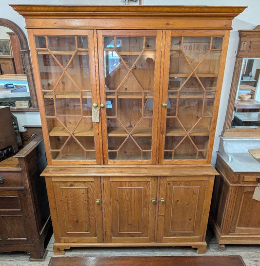 Large Pine Dresser with Lattice Glazed Doors