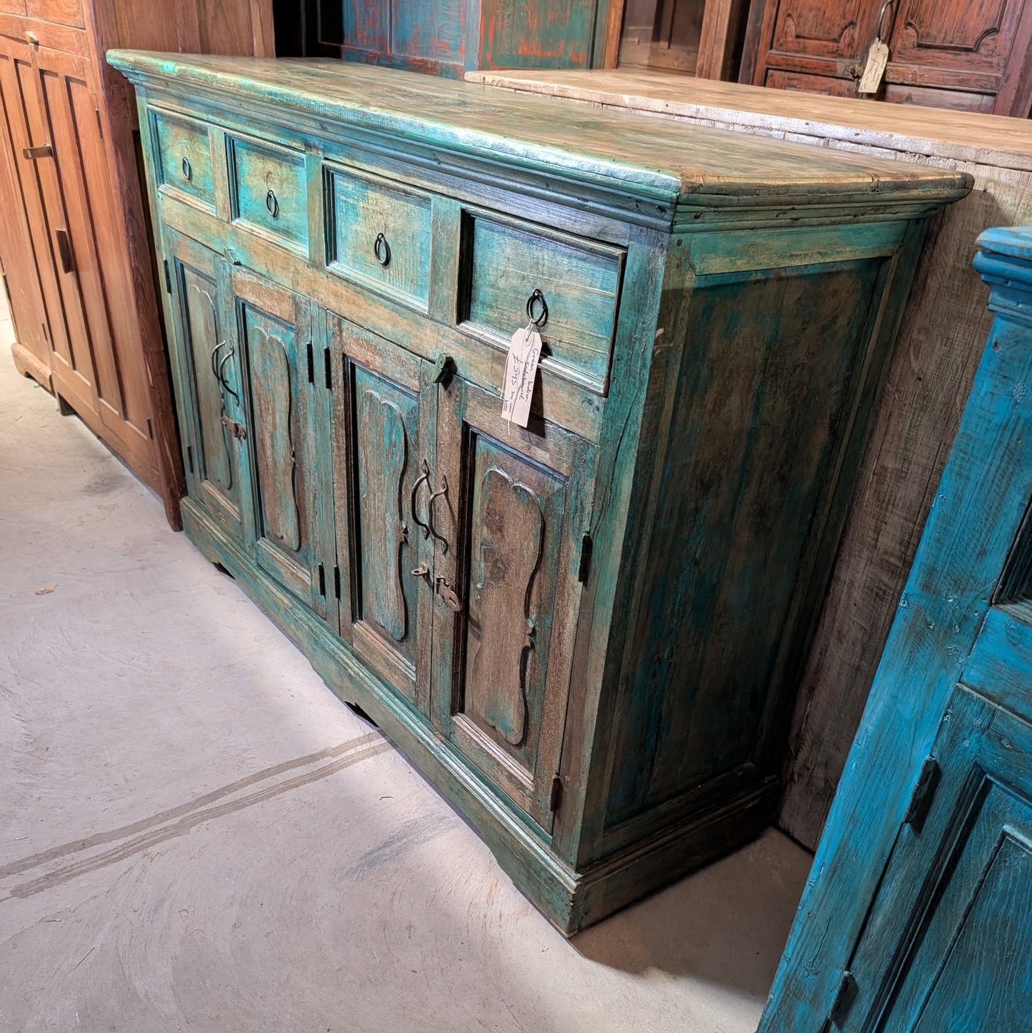 Rustic Green Indian Sideboard