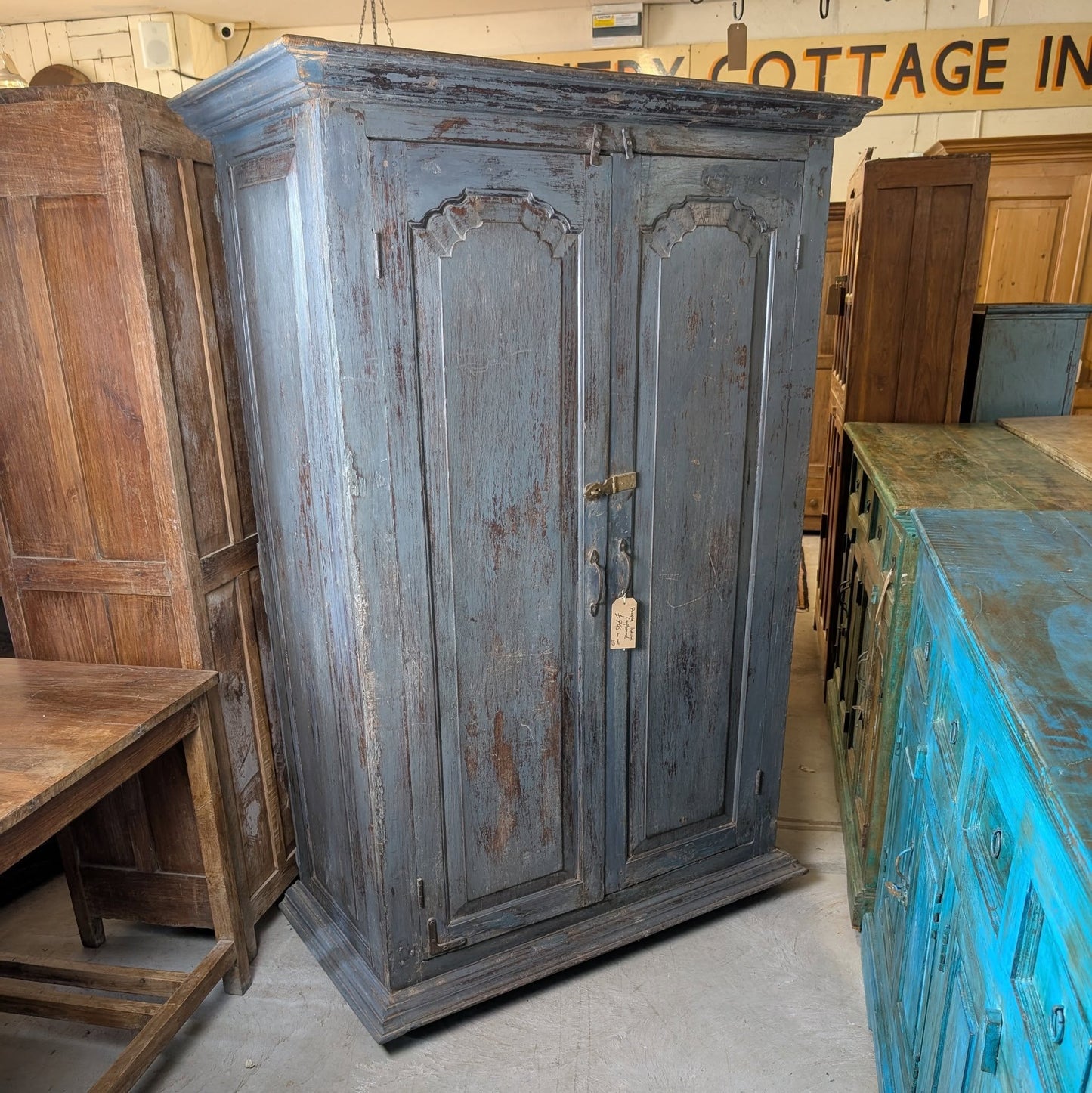 Blue/Purple Painted Teak Cupboard