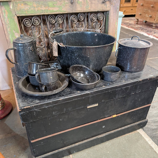 Set of Speckled Black Enamel Campware