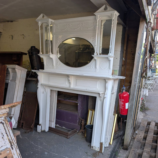 White Fire Surround with Overmantle Mirror